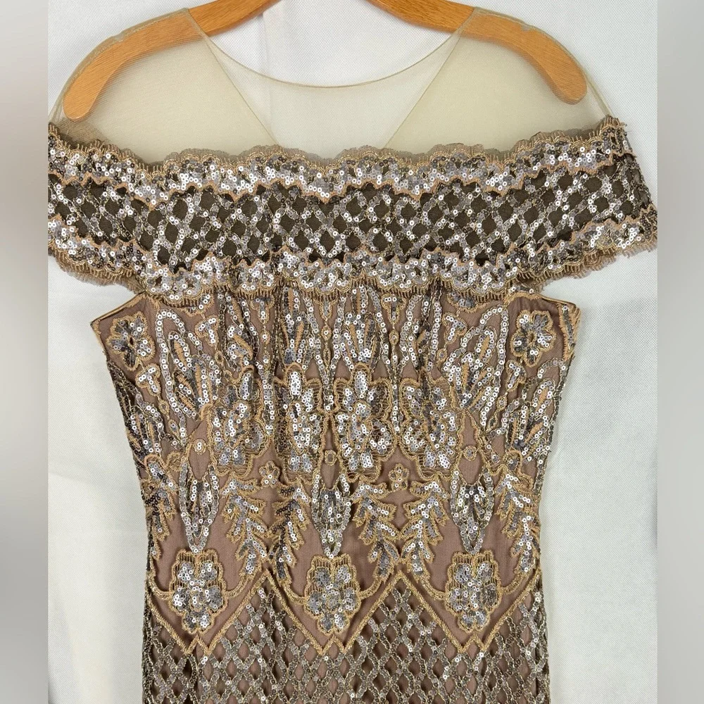 Tadashi Shoji Hawley Sequin Embroidered Gown in copper/rose color Size 10 - Picture 6 of 10